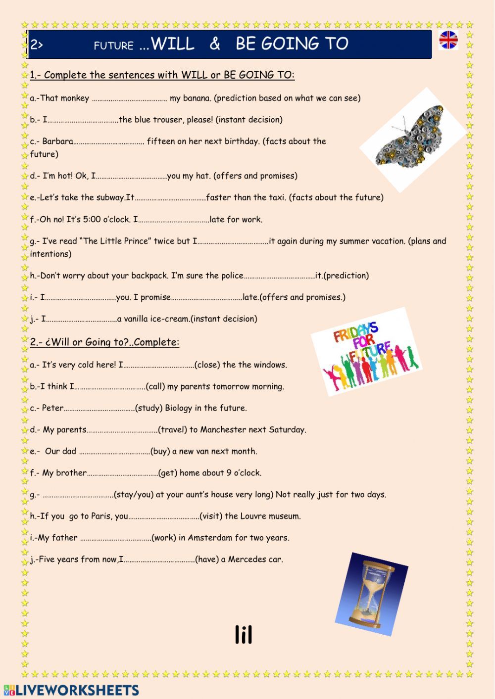 Ficha online de Will vs going to para ESO. Puedes hacer los ejercicios - Going To Vs Will Exercises