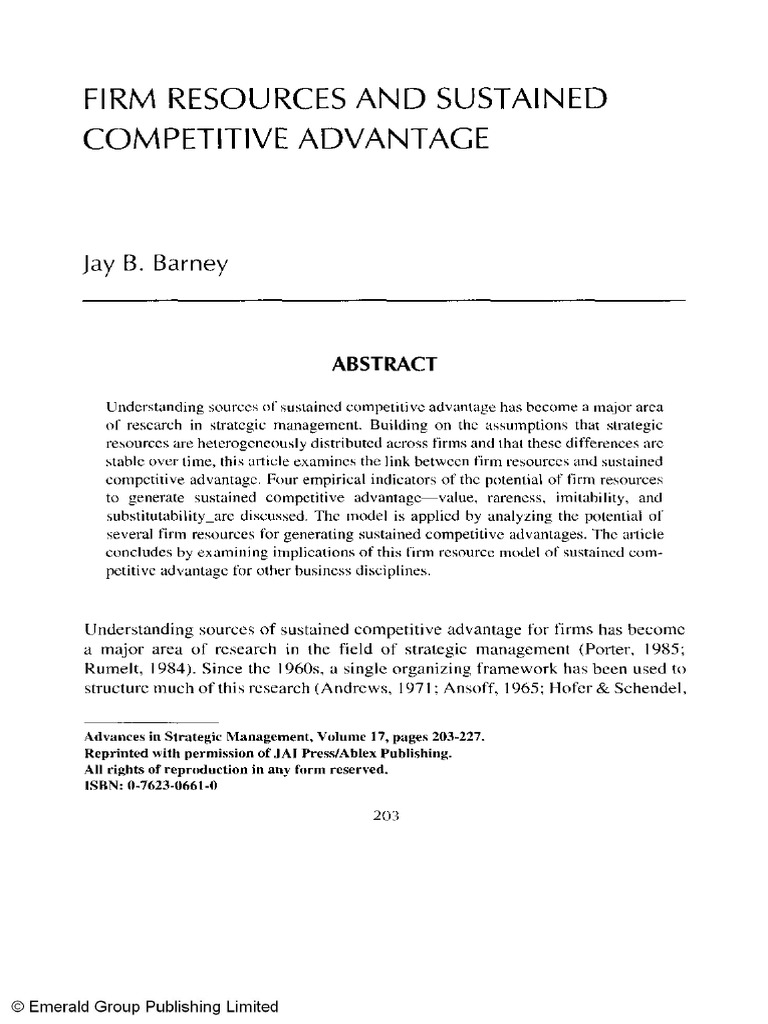 Firm Resources And Sustained Competitive Advantage