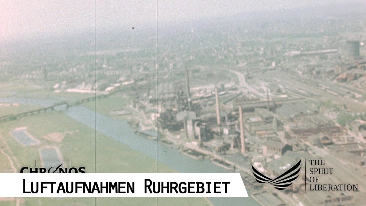 Flight over the Ruhr area from Herne to Duisburg 1945 - Aerial Footage - Rivier Die Bij Duisburg In De Rijn Uitmondt