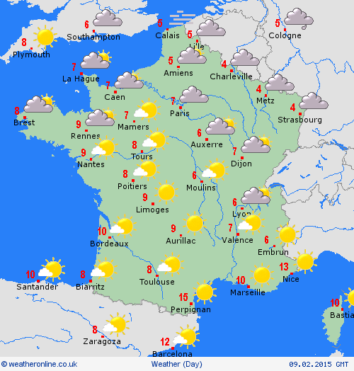 Frankreich Wetterkarte - Hoeveel Graden Is Het In Frankrijk