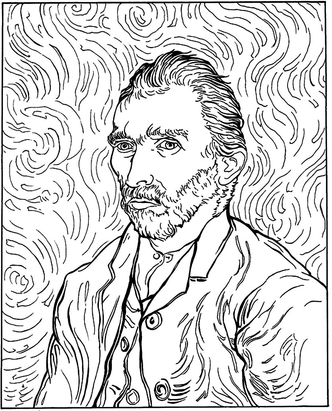 Free coloring page coloring-adult-van-gogh-autoportrait. coloring-adult - Van Gogh Van Gogh Van Gogh