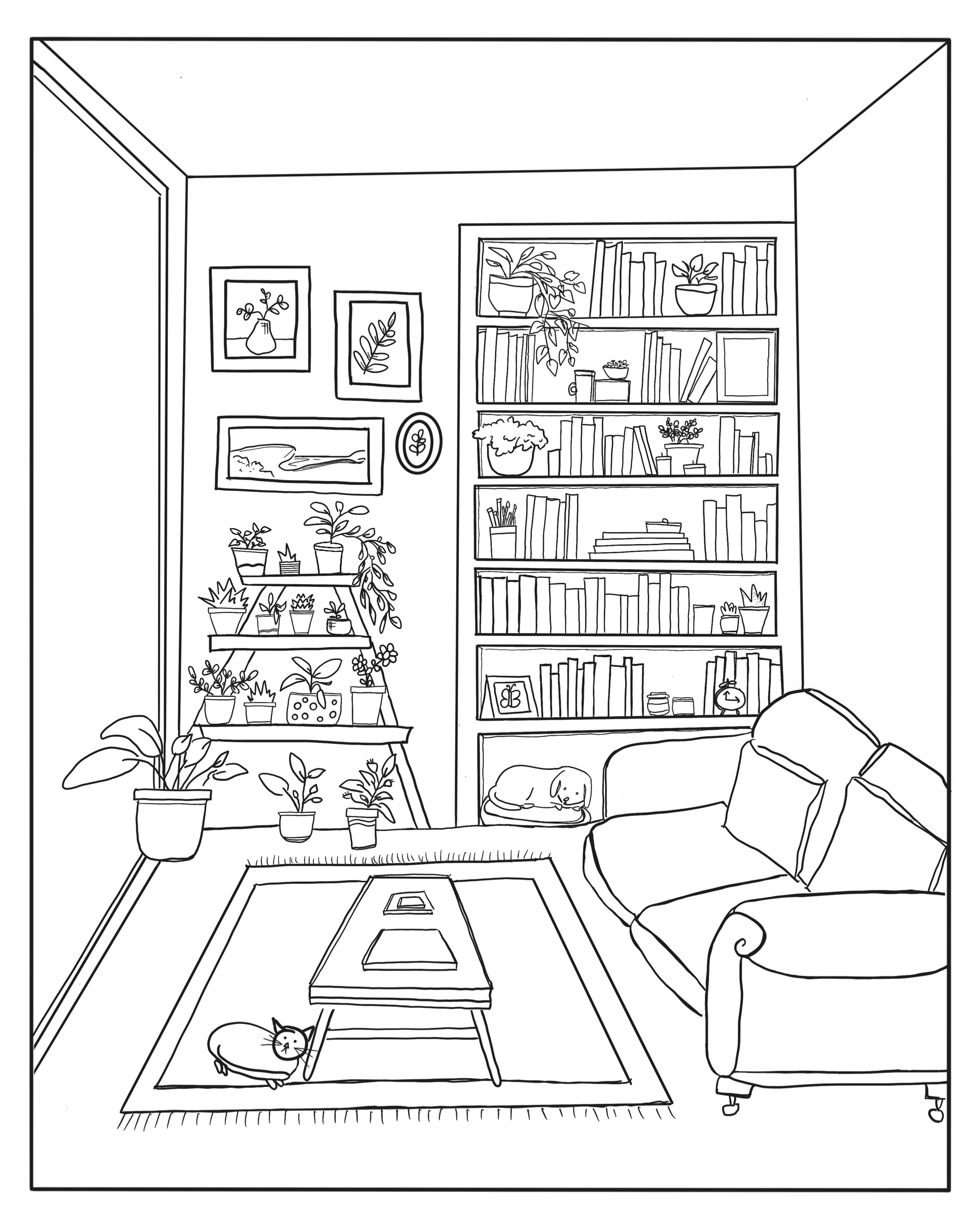 FREE Coloring Page of Cozy Living Room – zandrapaints | Space coloring - Comfy And Cozy Colouring Book