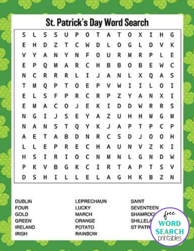 Free Printable St Patrick's Day Word Search | St patrick's day words - Wanneer Is Het St Patrick's Day
