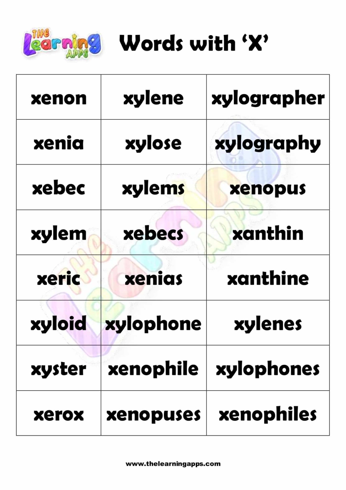 Free Printable Words that Start with X Worksheet for Kids - Woorden Die Eindigen Met Een X