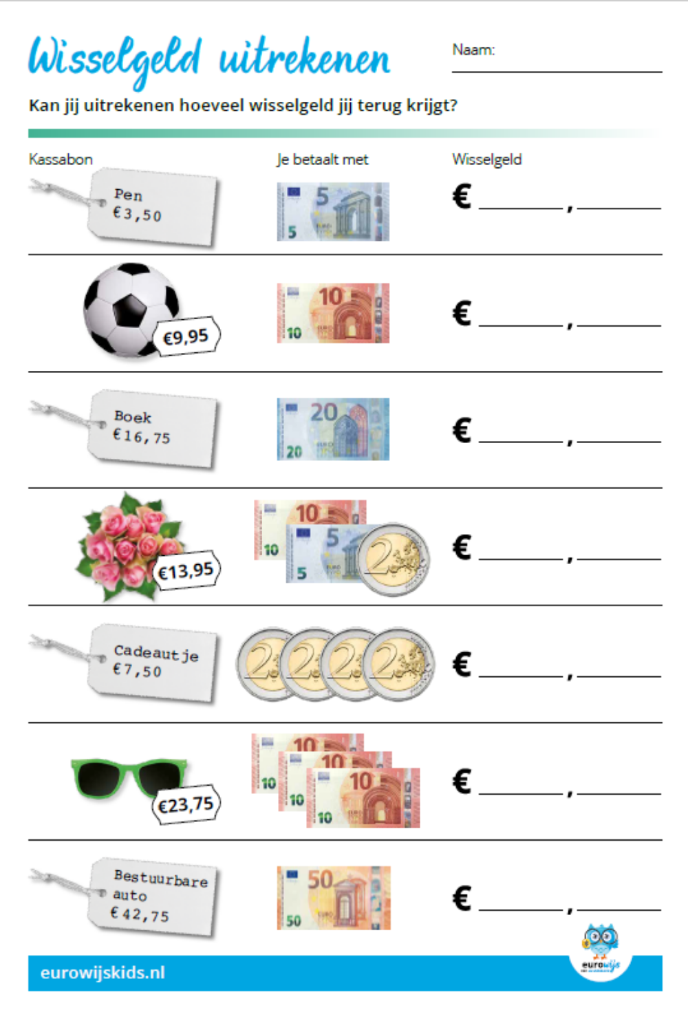 Geld rekenen - rekenbladen voor in de klas en thuisonderwijs - gratis - Rekenen Met Geld Groep 5
