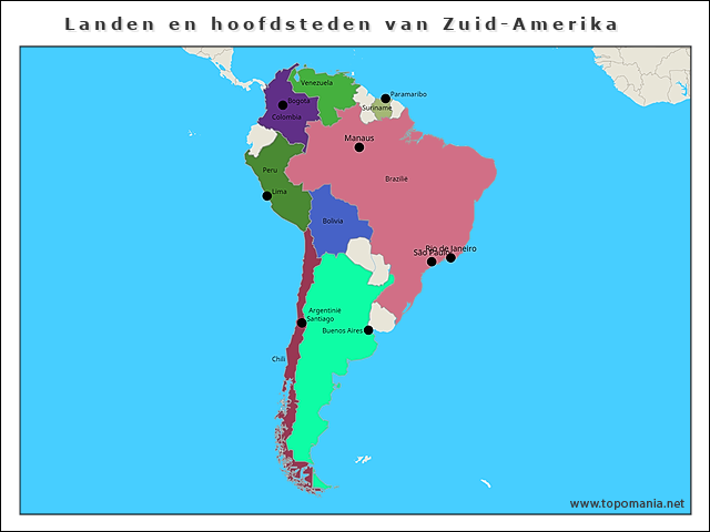 Geography Landen en hoofdsteden van Zuid-Amerika | www.topomania.net - Hoeveel Landen Heeft Zuid Amerika