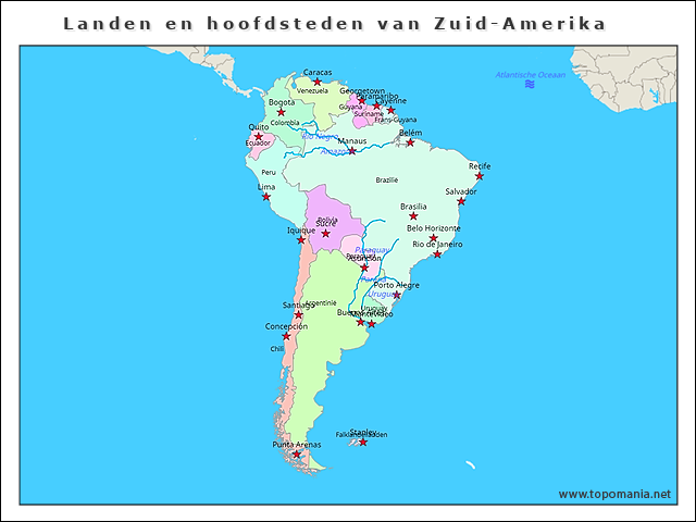 Geography Landen en hoofdsteden van Zuid-Amerika | www.topomania.net - Landen En Hoofdsteden Van Zuid Amerika