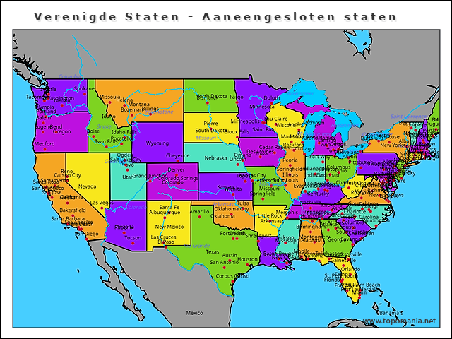 Geography Verenigde Staten - Aaneengesloten staten | www.topomania.net - Hoeveel Staten Heeft De Verenigde Staten
