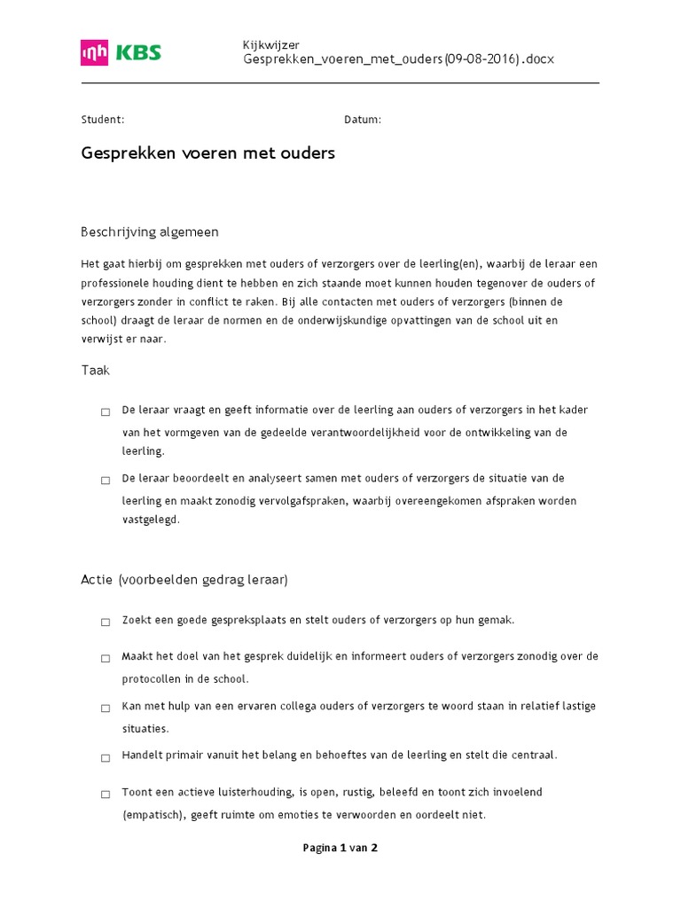 Gesprekken Voeren Met Ouders | PDF - Daarin Vangt Men Gesprekken Op