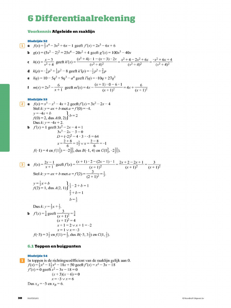 Getal en Ruimte VWO Wiskunde B H6 Differentiaalrekening - Uitwerkingen - Getal En Ruimte Uitwerkingen Vwo 3