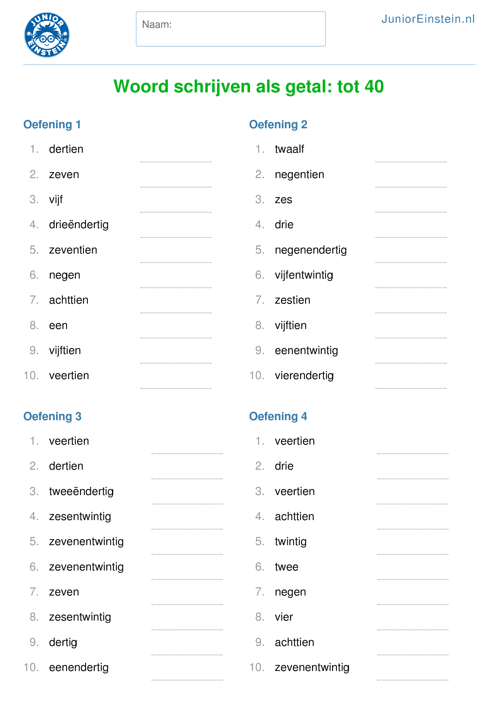 Getallen kun je ook als woorden schrijven. Daar ga je op dit werkblad - Woorden Met Een C Nederlands