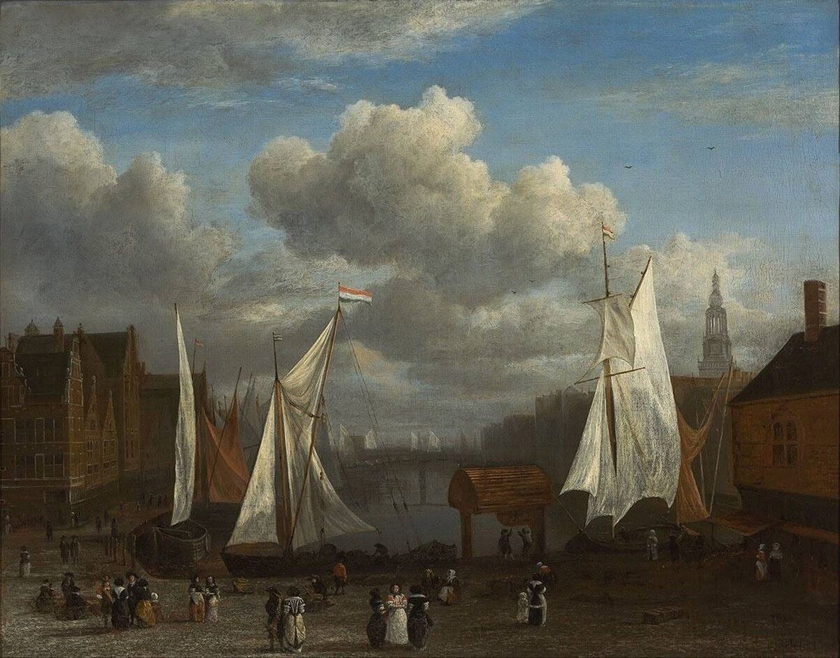 Gezicht op het Damrak met op de voorgrond de Dam te Amsterdam, Jacob - Gezicht Op De Dam Zwarte Vrouw