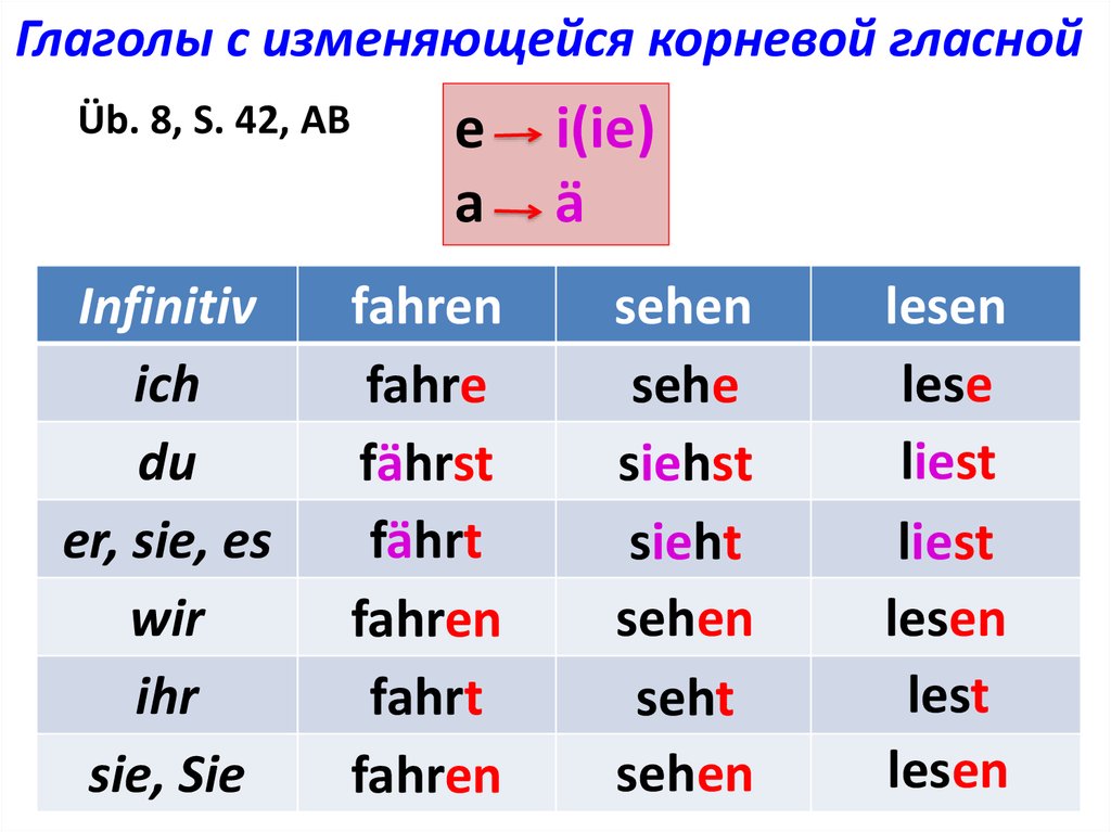Глаголы с изменяющейся корневой гласной - презентация онлайн - Ich Du Er Sie Es Wir Ihr Sie Sie Nederlands