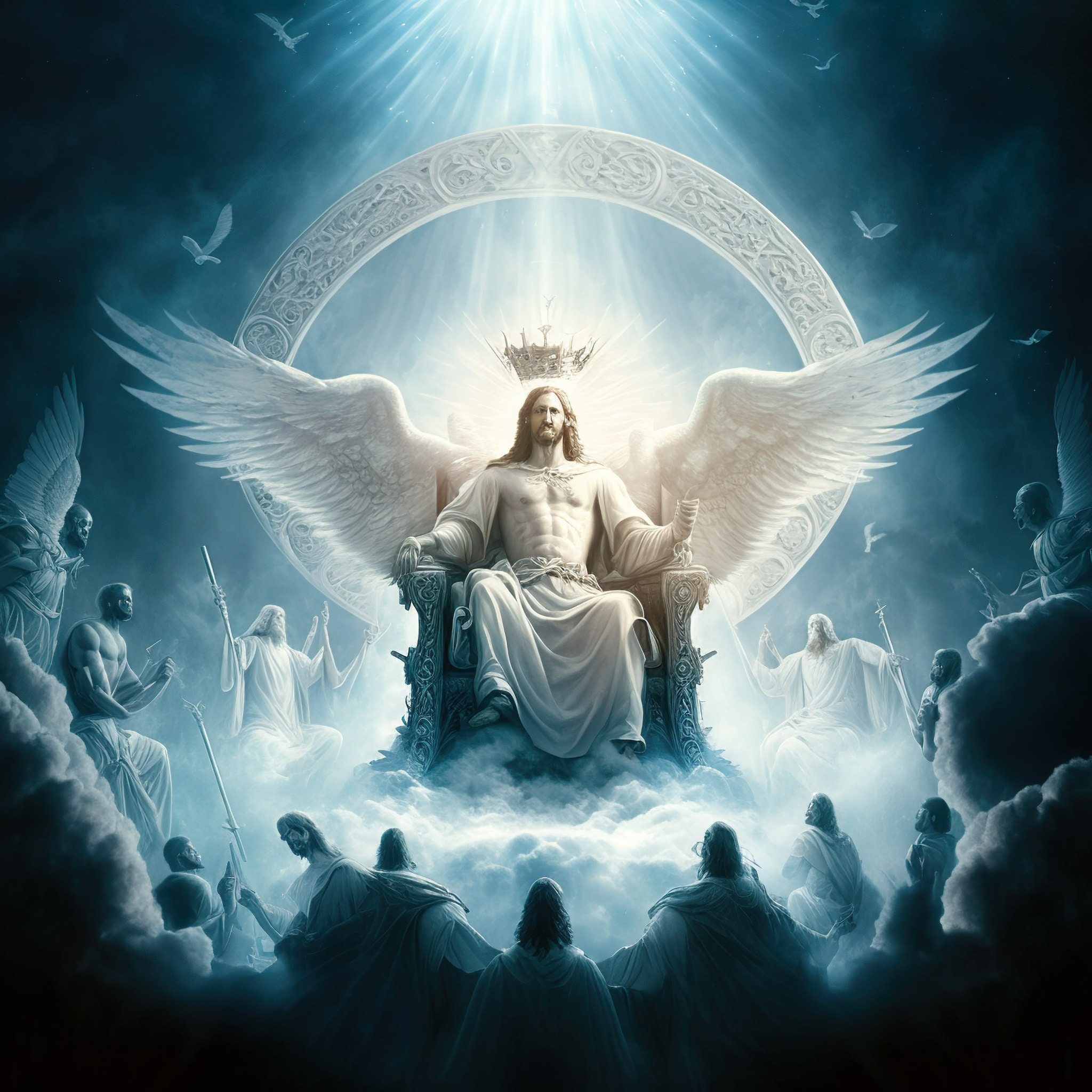 God Jesus Christ With Angels Canvas Wall Print Art Angels - Etsy - God Van Het Vuur Romeins