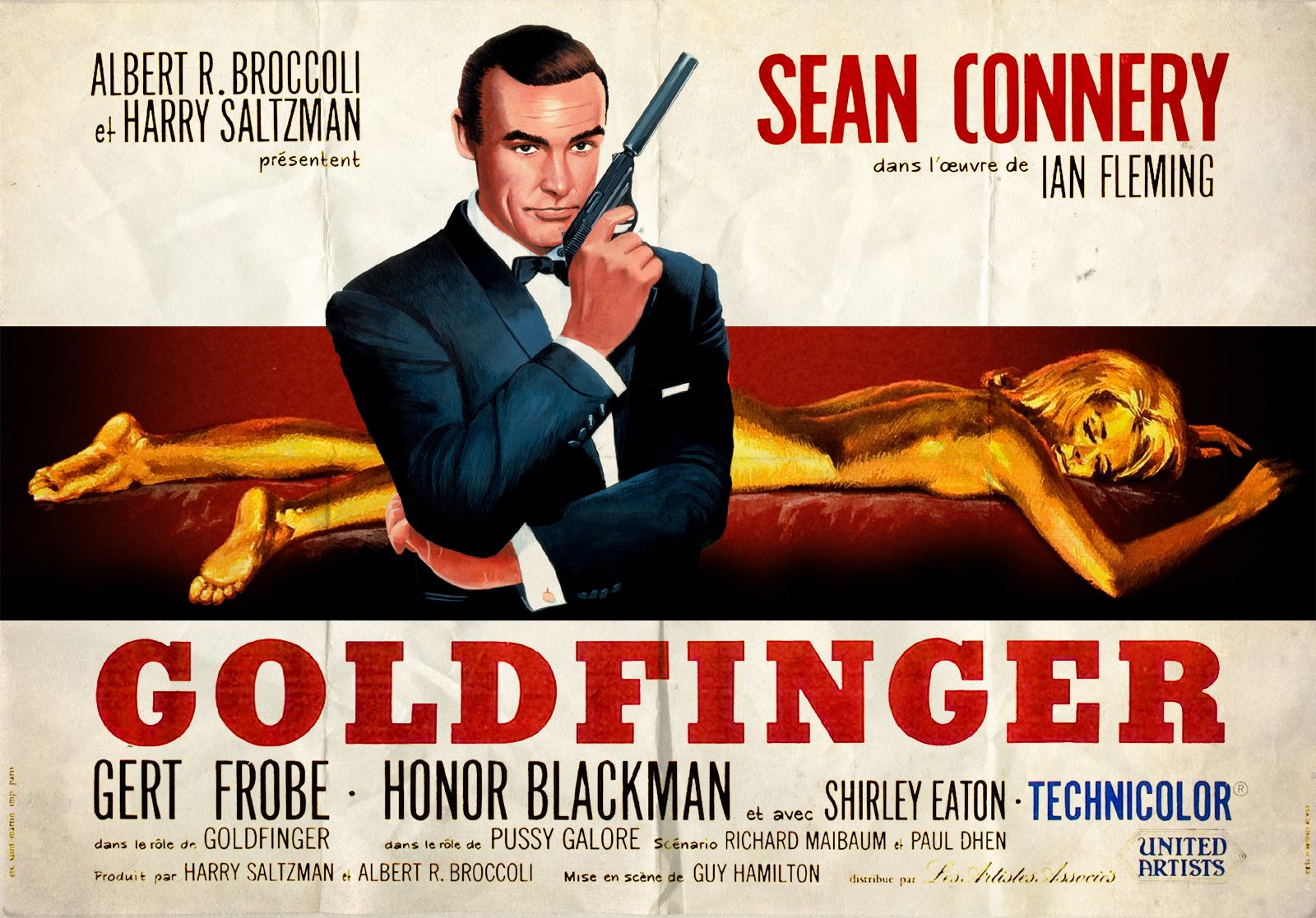 Goldfinger (1964) starring Sean Connery — French Film Poster | James - Wie Was De Eerste James Bond