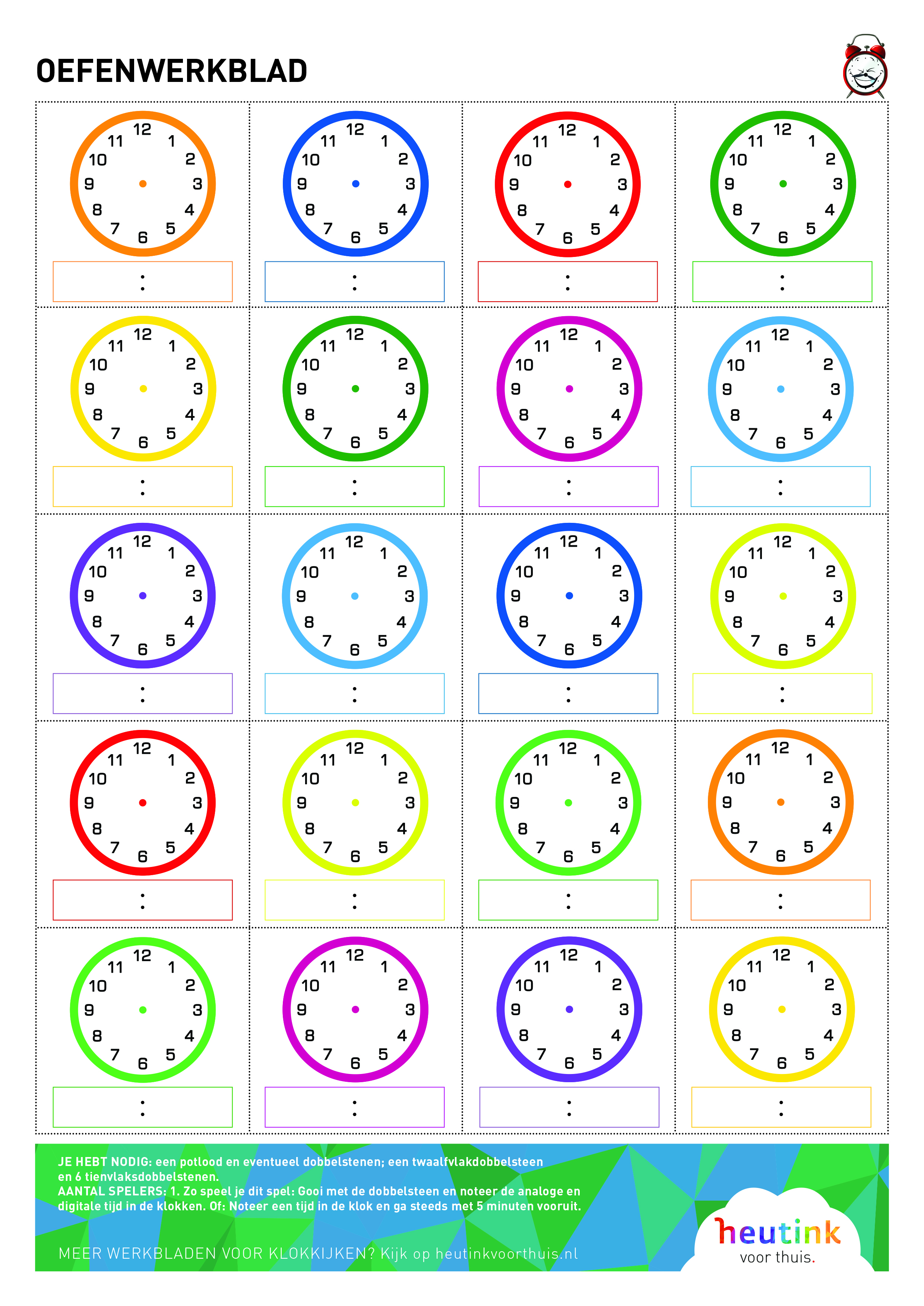 Gratis spellentips voor leren klokkijken - Oefenen Met Klokkijken Groep 5