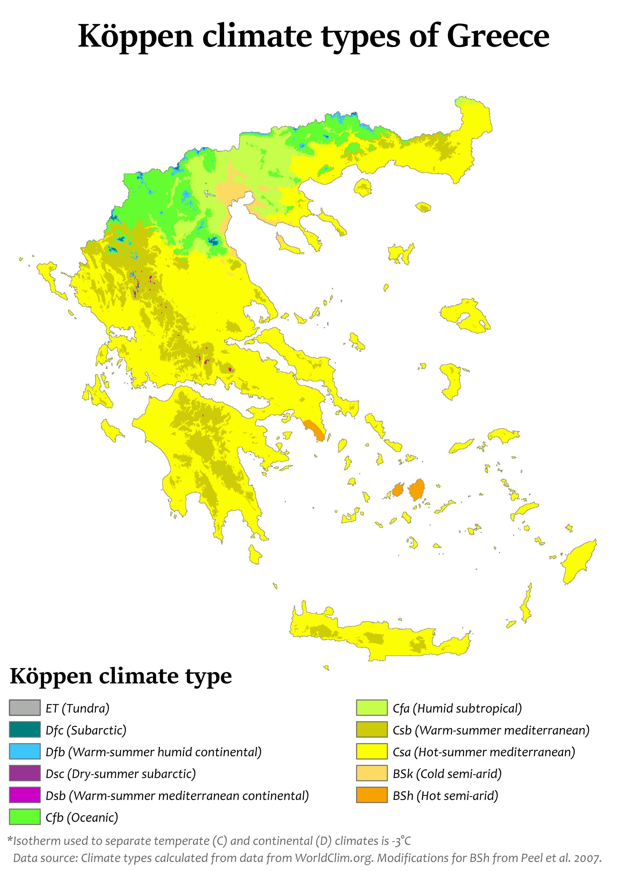 Griekenland klimaat kaart - Klimaat kaart van Griekenland (Zuid-Europa - Temperatuur In Griekenland In Maart