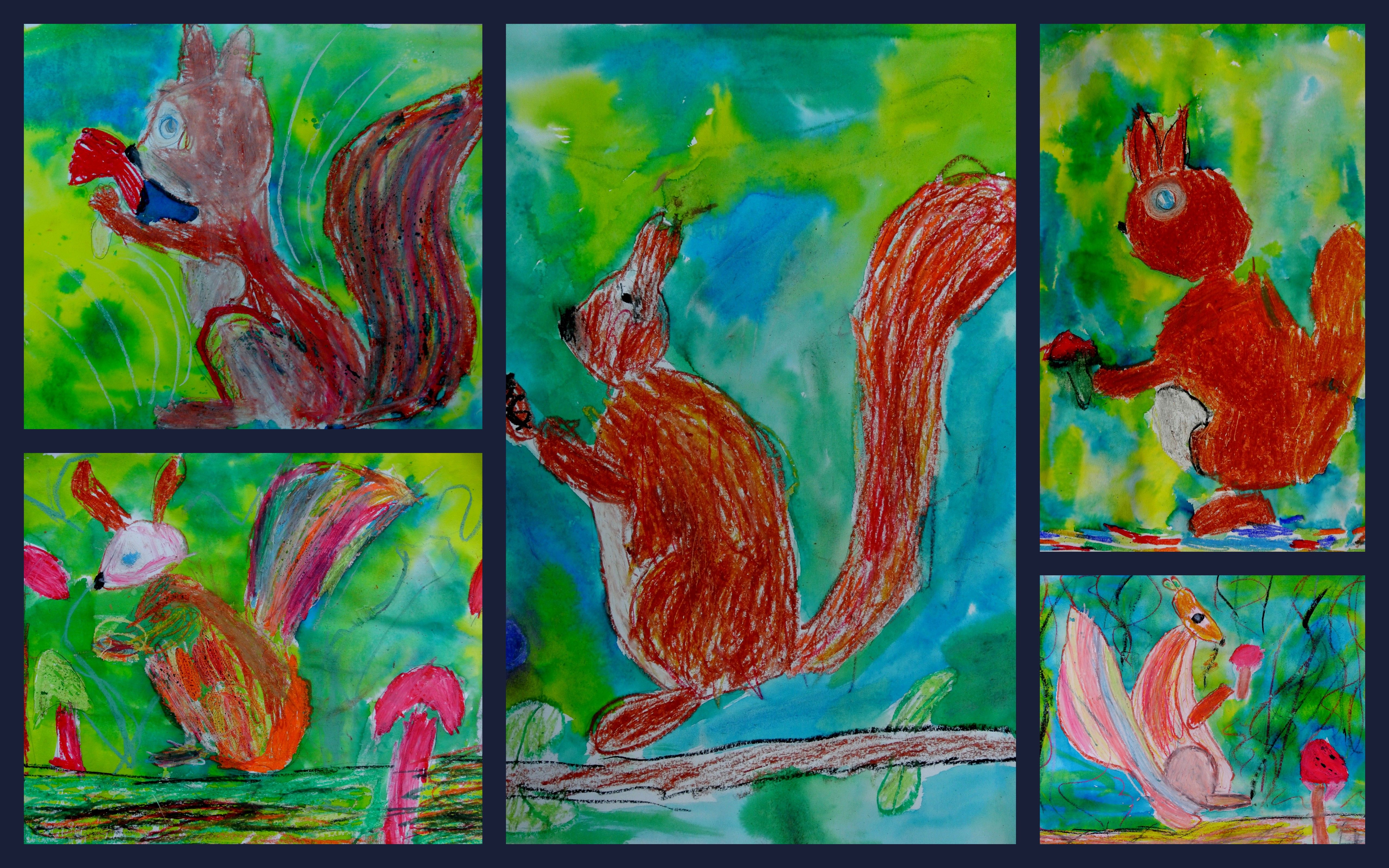 Groep 3 t/m 5 eekhoorn met oliepastel en ecoline | Herfst knutselen - Herfst Knutselen Groep 3 4