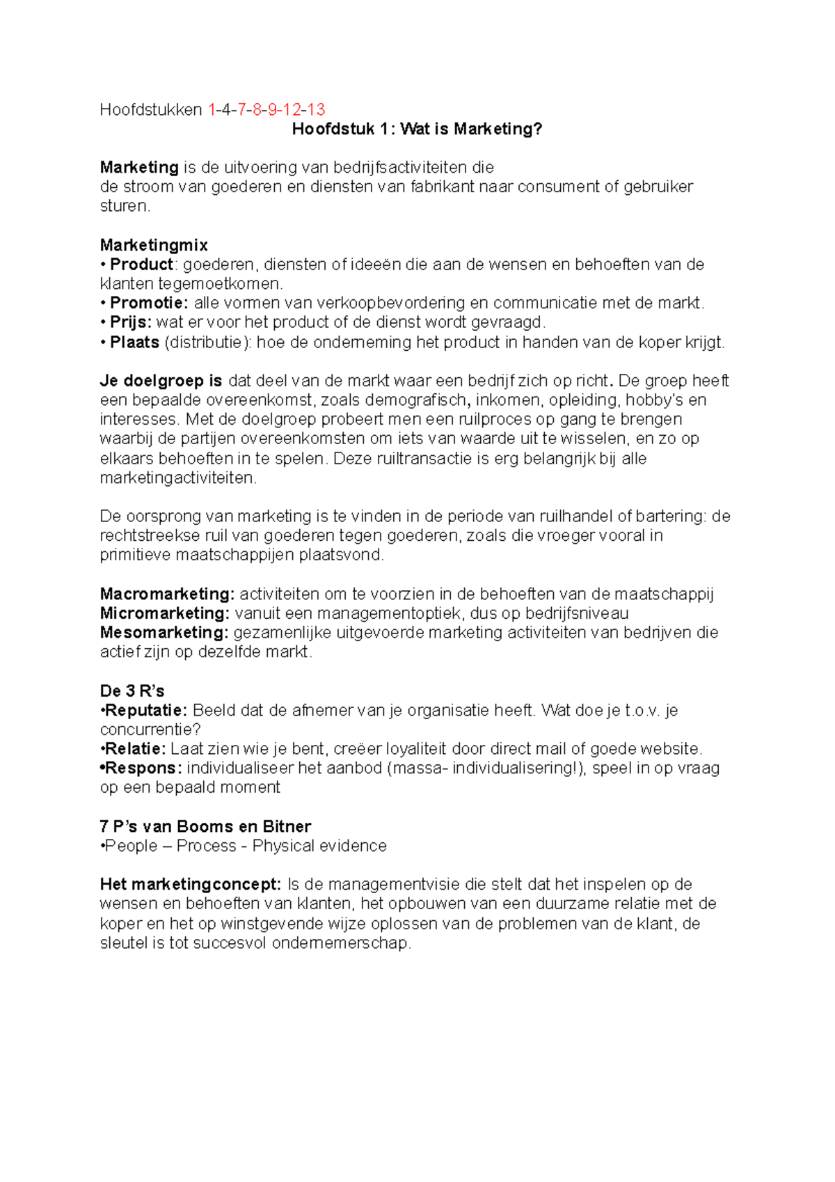 Grondslagen Van De Marketing Samenvatting