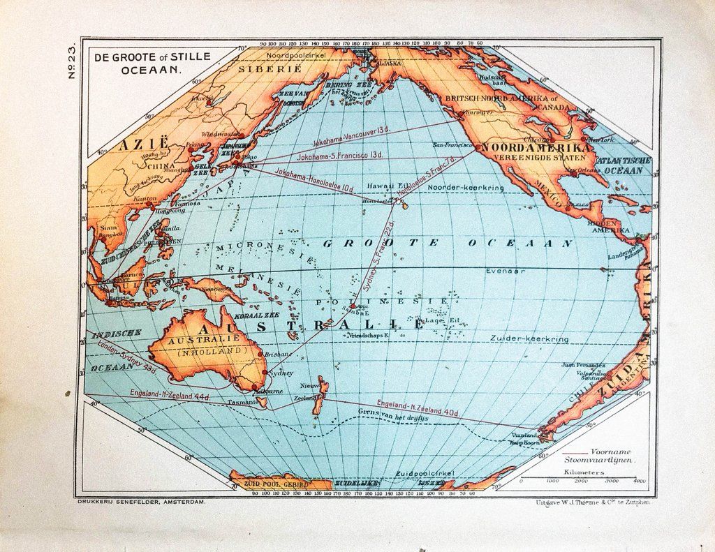 Grote Oceaan of Stille Oceaan - Stoomvaartlijnen - 1930 Bullet Journal - Waar Ligt De Grote Oceaan Op De Kaart