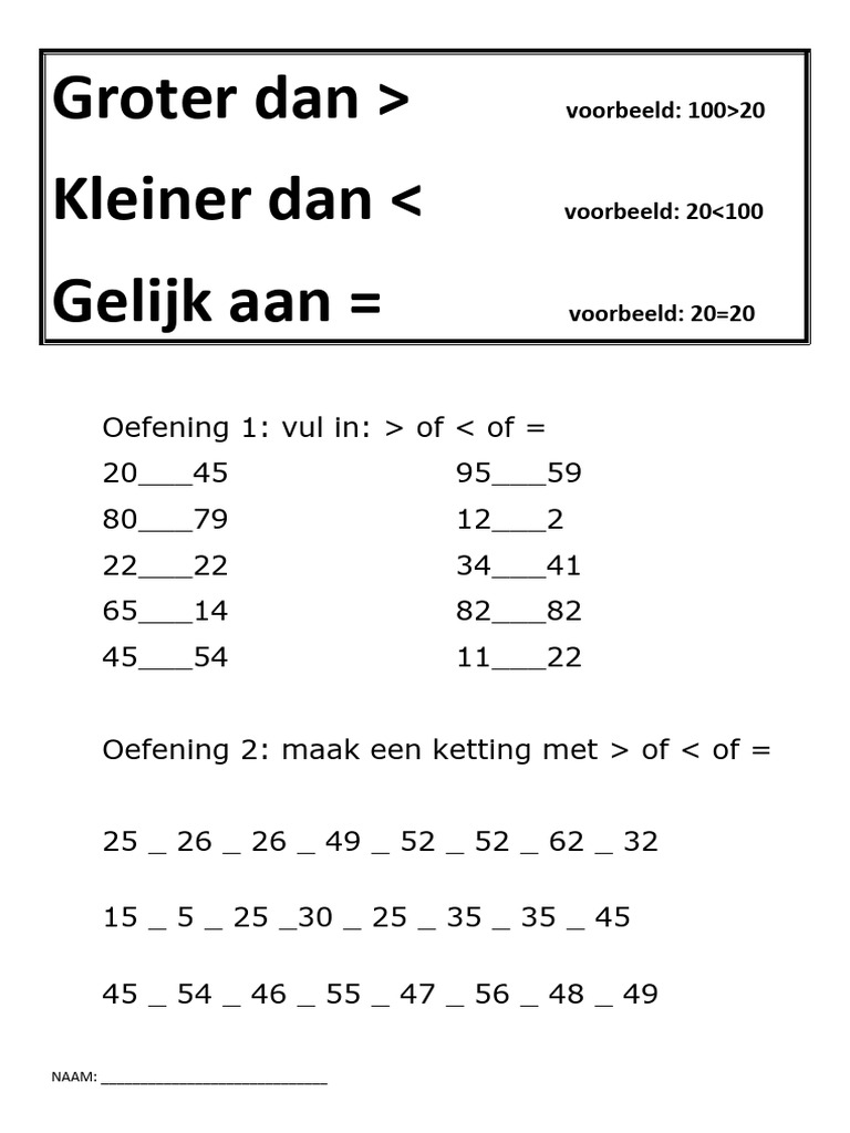 Groter Dan Kleiner Dan Wiskunde | PDF - Groter Dan En Kleiner Dan Teken