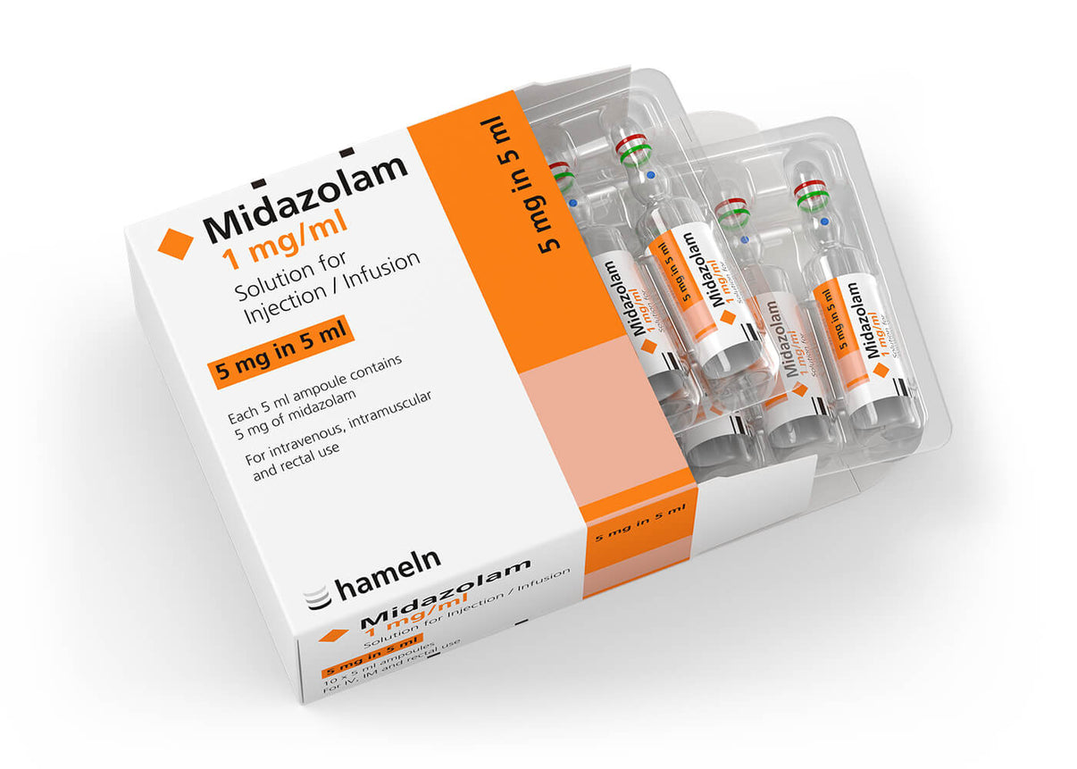 Hameln Midazolam 2ml/ml 5ml vial – LaRos - Midazolam Injectie Subcutaan Of Intramusculair