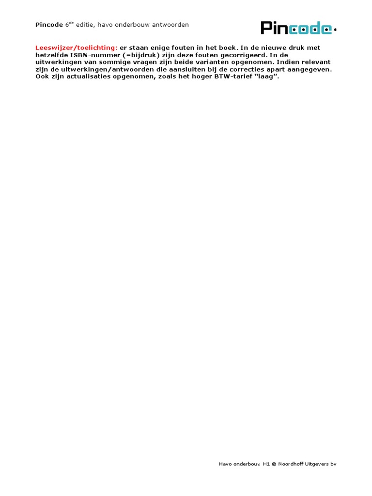 HAVO 3 - Pincode - Antwoorden HST 1 | PDF - Pincode Economie Vmbo 3 Antwoorden Hoofdstuk 3