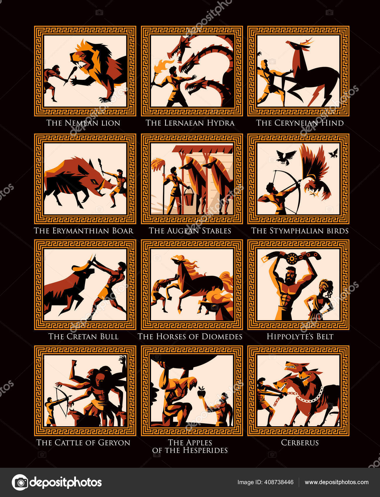 Hercules Heracles Mythology Twelve Labors Stock Vector by - De 12 Werken Van Herakles