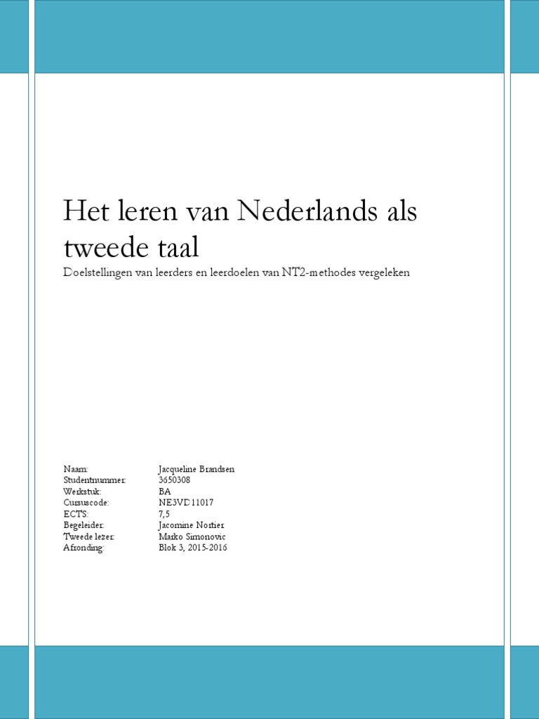 Het Leren Van Nederlands Als Tweede Taal | PDF - Nederlands Als Tweede Taal In Het Basisonderwijs