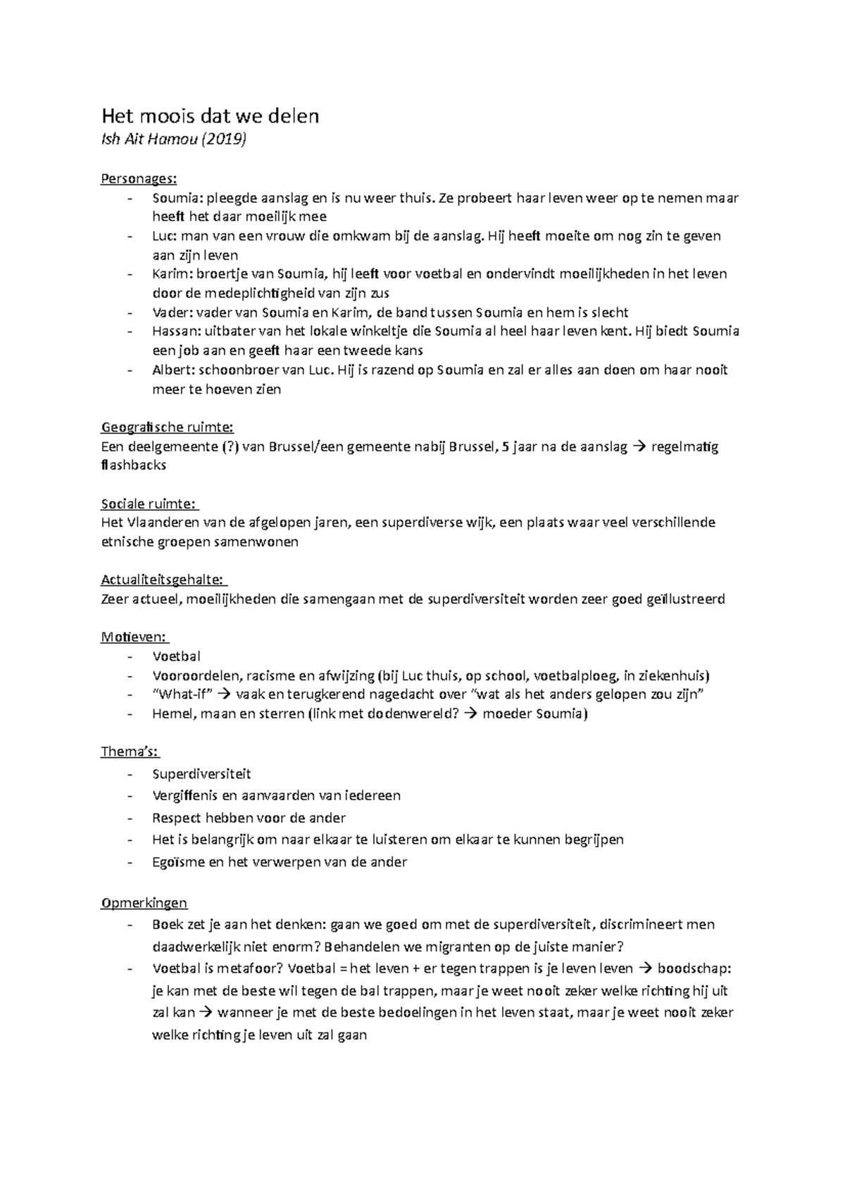 Het Moois Dat We Delen Samenvatting