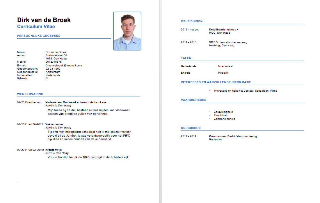 Hier kun je het cv voorbeeld vakkenvuller downloaden - Voorbeeld Van Cv In Engels