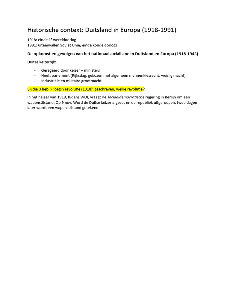 Samenvatting Historische Context Duitsland Havo