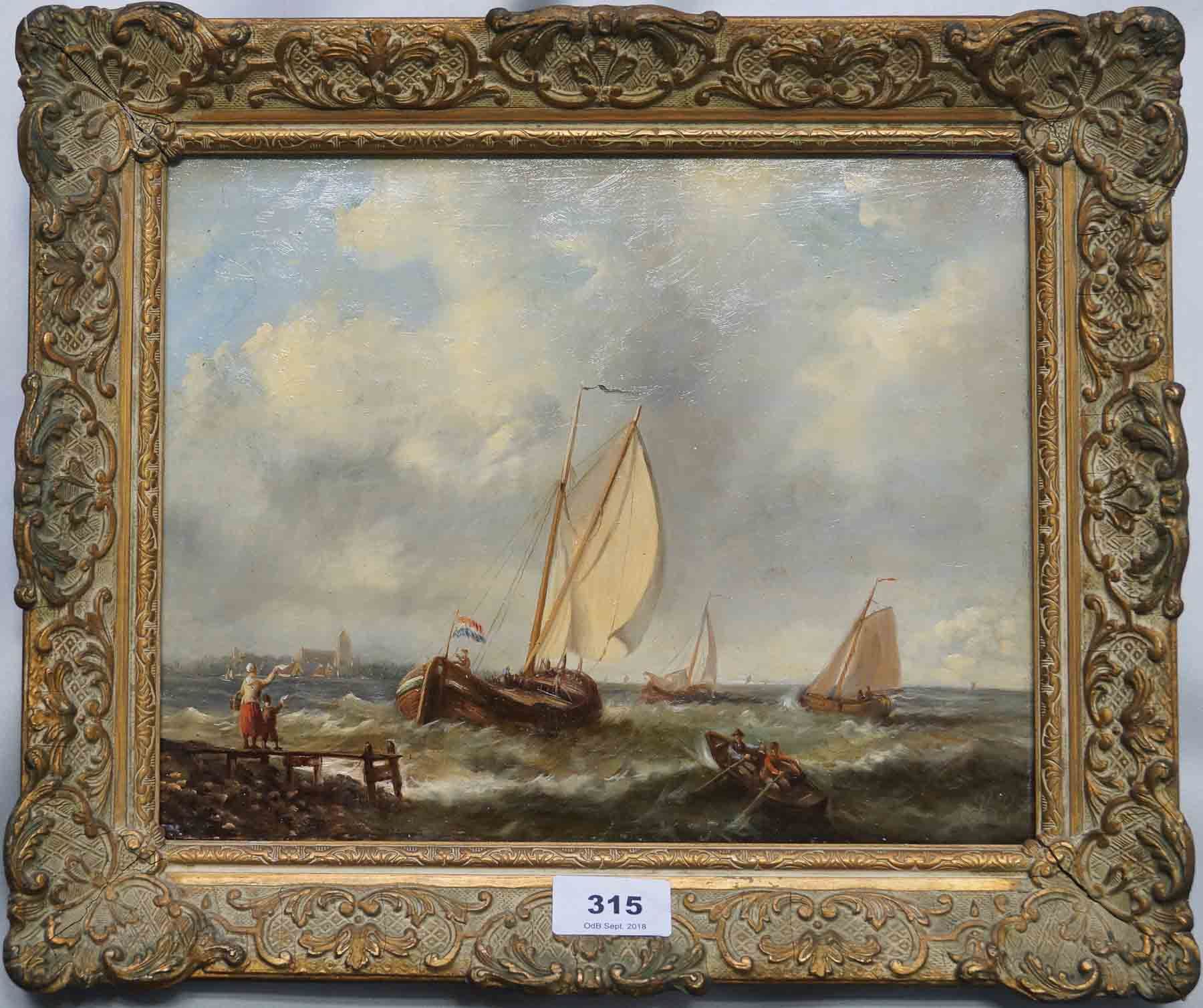 Hollandse school, 19e eeuw - Schepen voor de kustH.K. r.o - Franse Kunststroming Begin 19de Eeuw