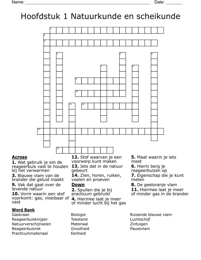 Hoofdstuk 1 Natuurkunde en scheikunde Crossword - WordMint - Natuurkunde Vwo 5 Hoofdstuk 10