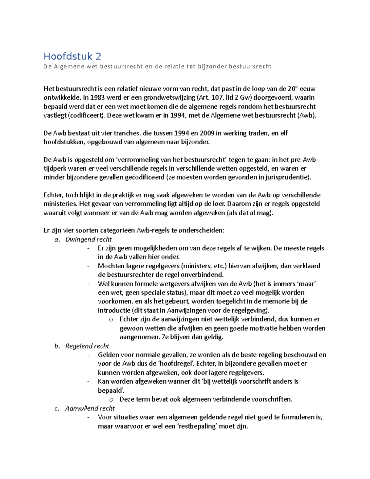 Hoofdstuk 2 - Bestuursrecht in het Awb-tijdperk - Hoofdstuk 2 De - Bestuursrecht In Het Awb Tijdperk