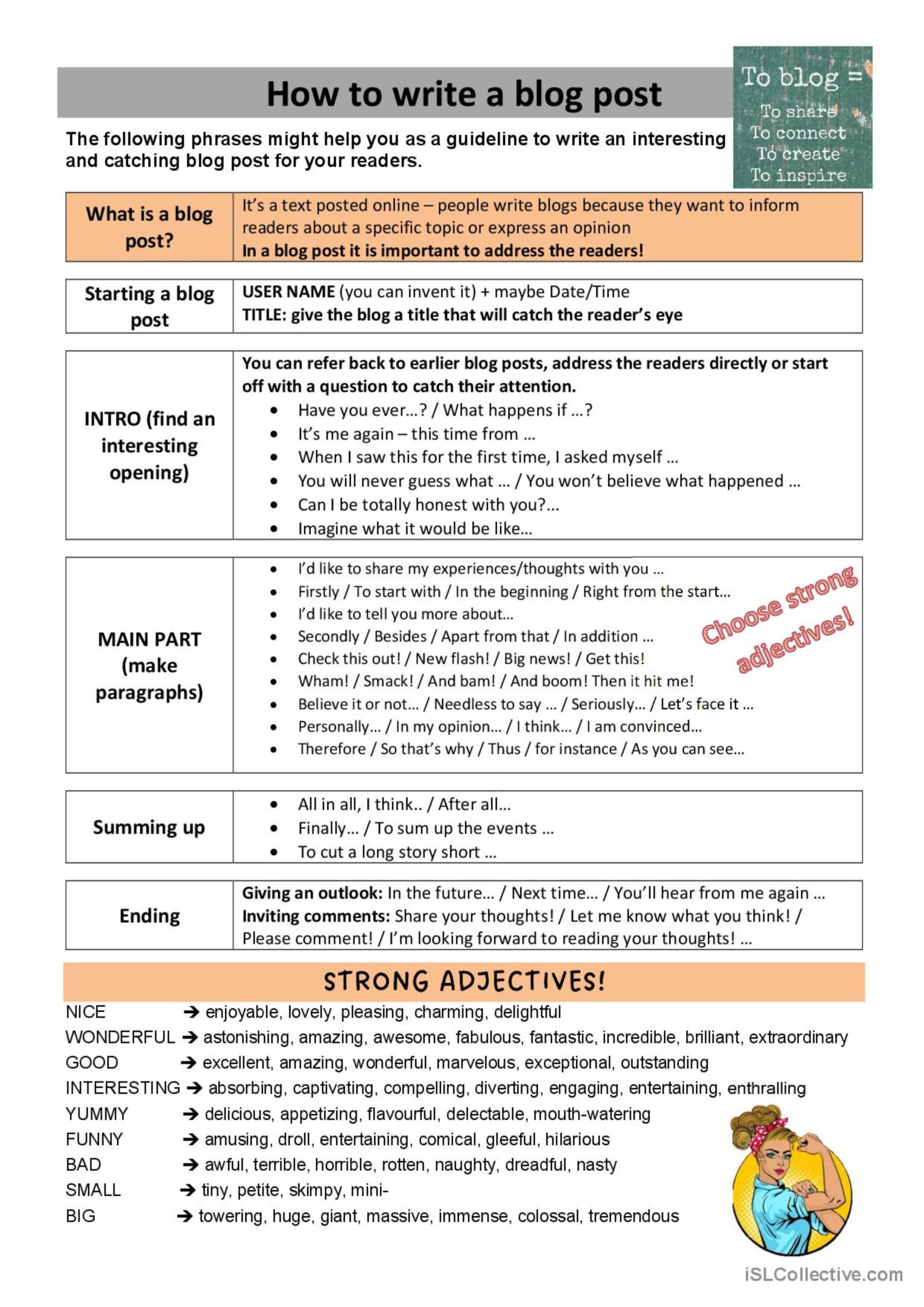 How to write a blog entry writing an…: English ESL worksheets pdf & doc - De Blog Of Het Blog