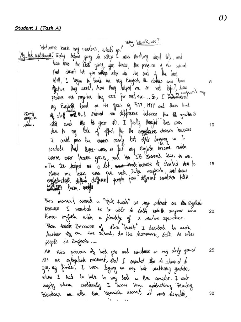 IB English B Writing Sample 1 | PDF - Ib English Paper 1 Examples