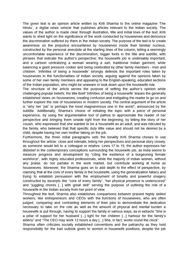 IB English Language and Literature Paper 1 | PDF | Housewife - Ib English Paper 1 Examples