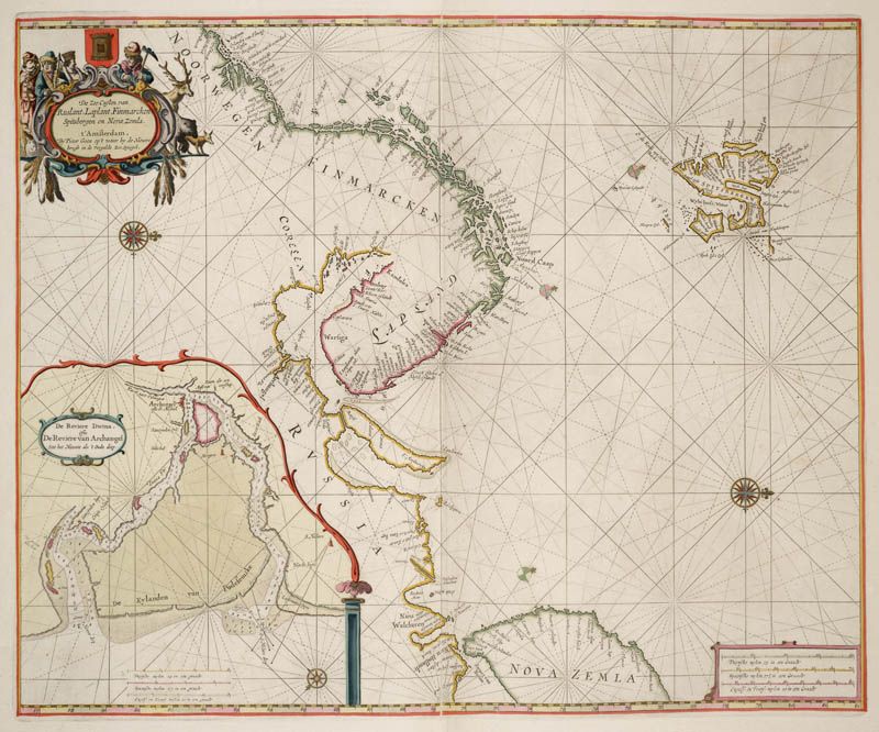 IJszee met Lapland, Nova Zembla en Spitsbergen 1676 Goos | Finland - Water Tussen Spitsbergen En Nova Zembla