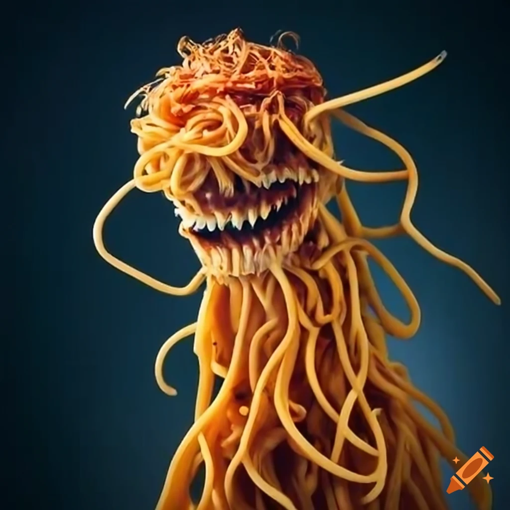 Illustration of the flying spaghetti monster on Craiyon - Kerk Van Vliegende Spaghetti Monster