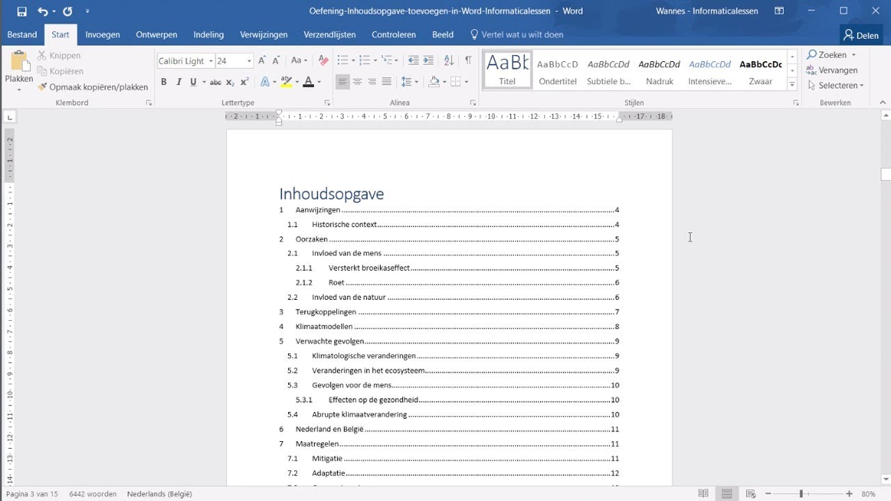 Hoe Maak Je Een Inhoudsopgave Met Paginanummering In Word