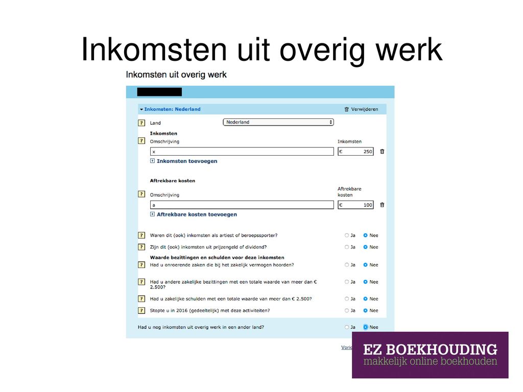 Inkomstenbelasting 2016 & Toeslagen - ppt download - Inkomsten Uit Overig Werk Aftrekbare Kosten