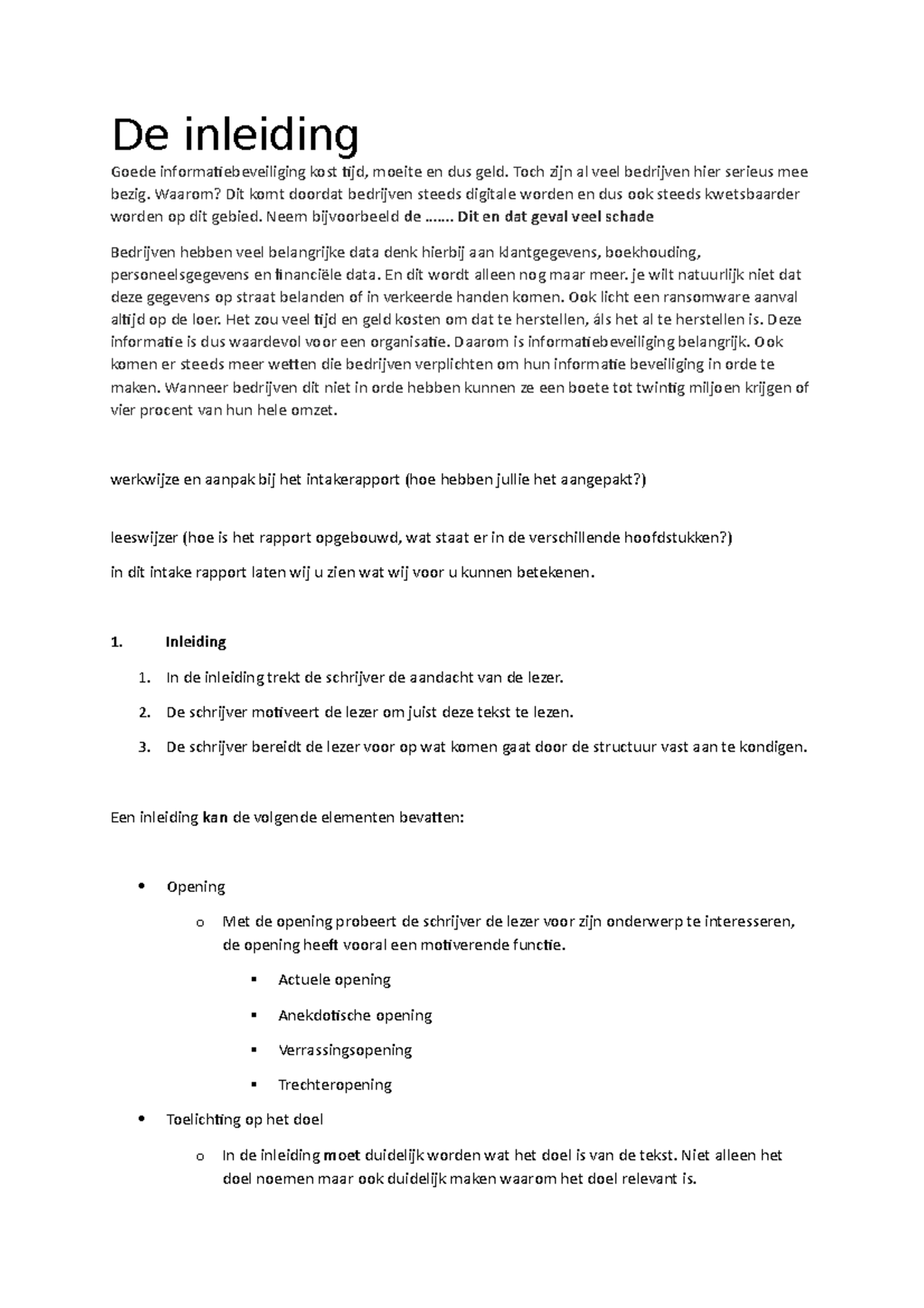 Inleiding Voor Of Na Inhoudsopgave