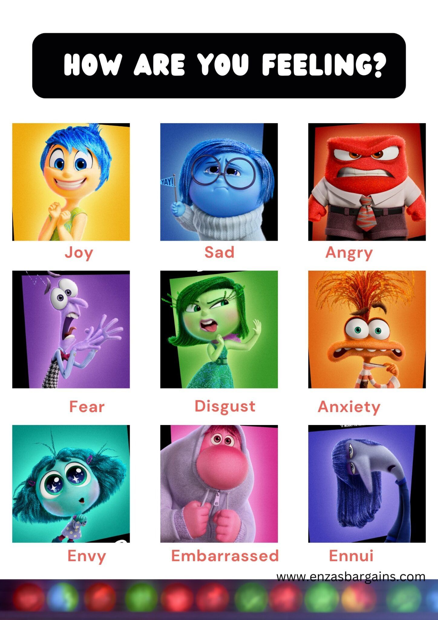 Inside Out 2 Coloring Pages, Activities, and Lesson Plan - Love yarn - Alle Emoties Inside Out 2