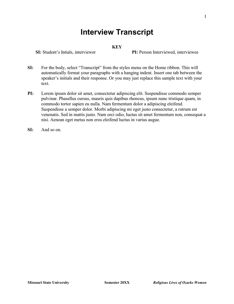 Interview Transcript - Example Of Transcript Of Interview