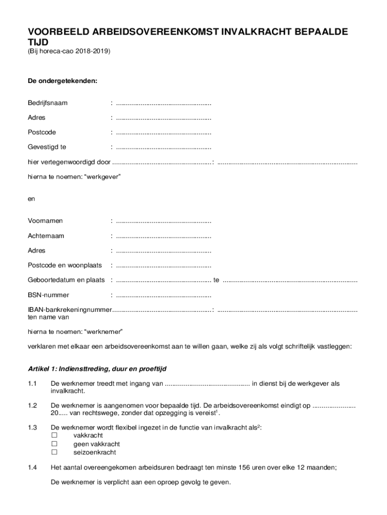 Voorbeeld Arbeidsovereenkomst Voor Onbepaalde Tijd
