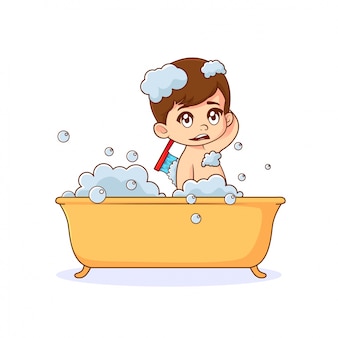 Junge, der ein bad in der badewanne auf weißem hintergrund nimmt - Bad Boys For Life Boek