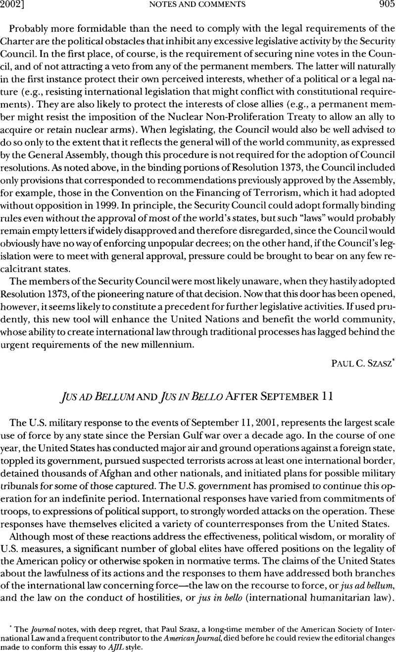 Jus ad Bellum and Jus in Bello After September 11 | American Journal of - Jus Ad Bellum And Jus In Bello
