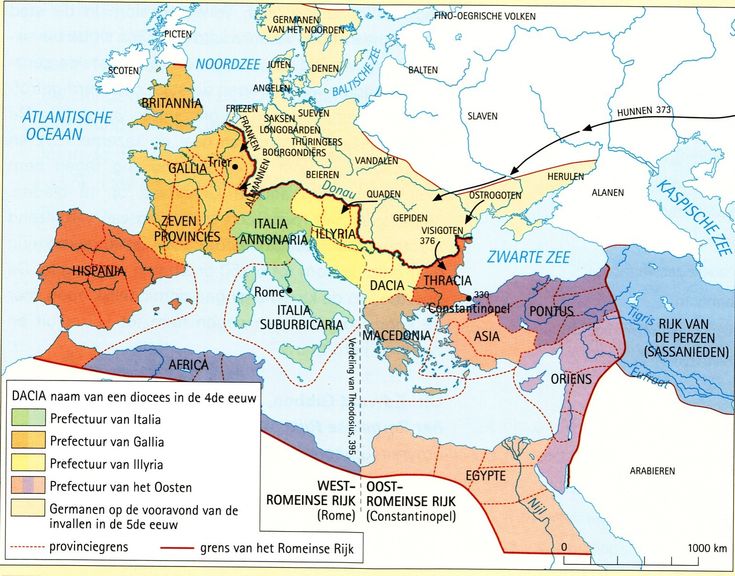 Kaart 35: het Laat-Romeinse Rijk (4de eeuw) | Mapa, Império macedônico - Landen Van Het Romeinse Rijk