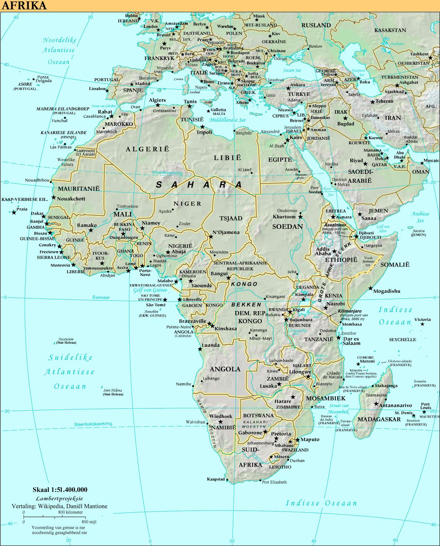 Kaart Van Afrika Met Hoofdsteden